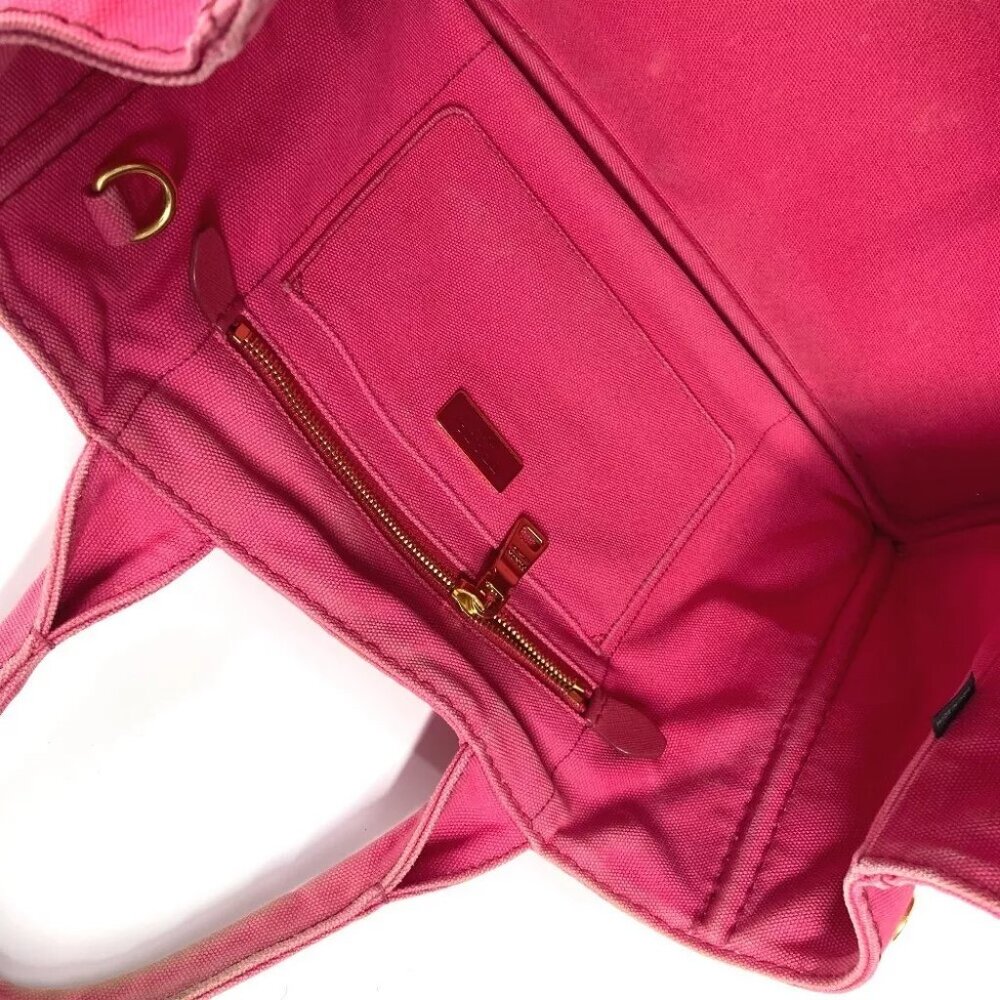 PRADA Canapa logo M Bag Hand Bag Tote Bag Canvas pink - Picture 14 of 16